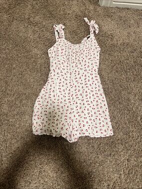 Xtraordinary White Cherry-Print Tie-Strap Romper